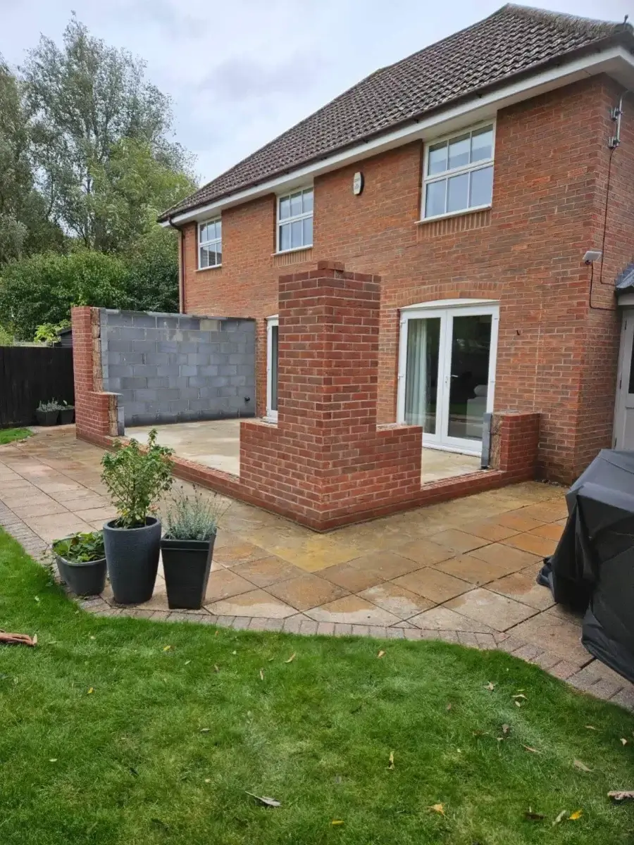 Incomplete blockwork extension left by a previous builder at a Thetford home